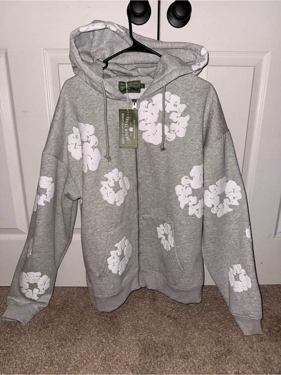 Denim Tears Other - Denim Tears — Grey Zip-Up Hoodie with White Floral Prints
